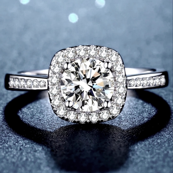 NEW 925 Silver Diamond Halo Engagement Ring - Picture 2 of 4